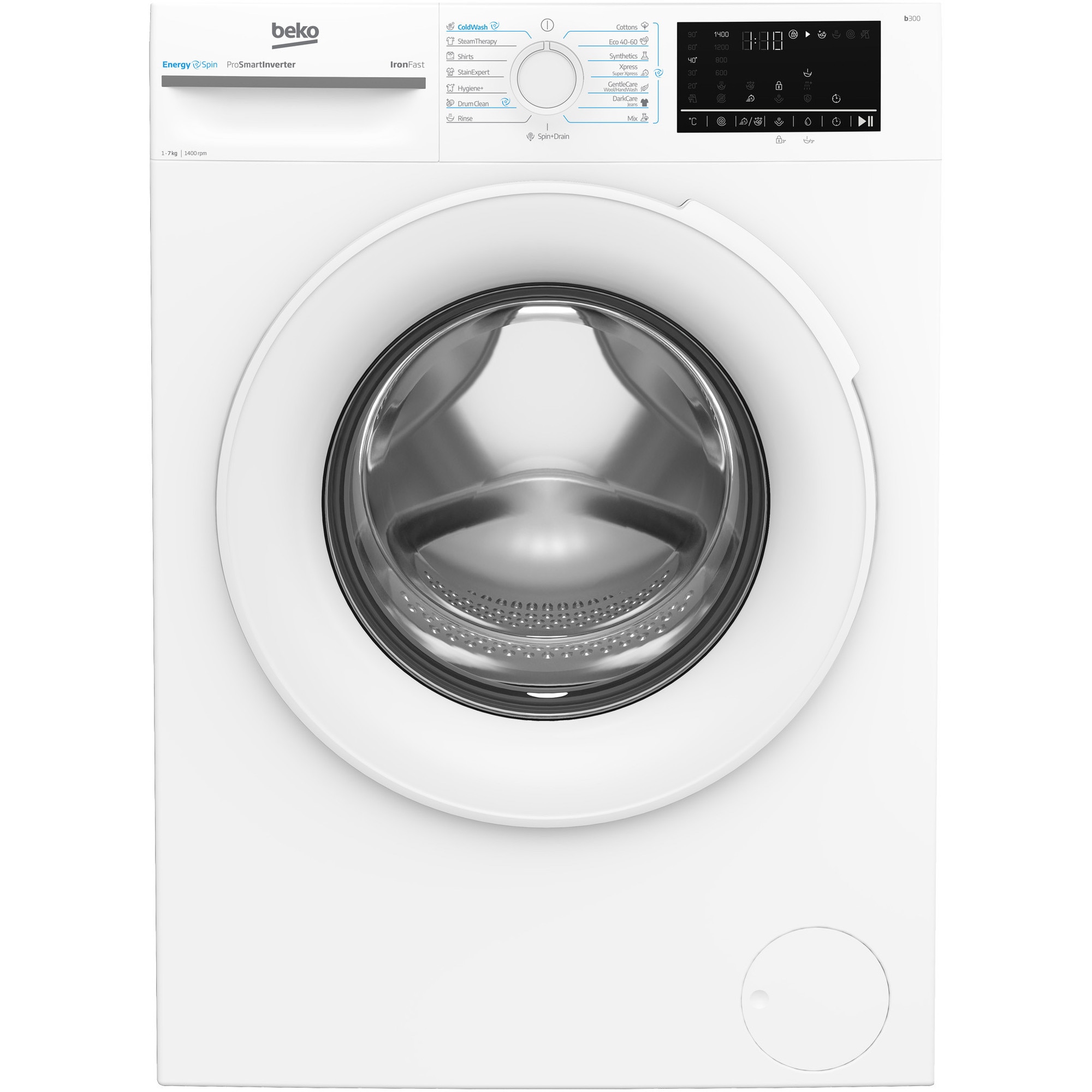 RESIGILAT: Masina de spalat rufe Beko BM3WFU47415WW, 7 kg, 1400 RPM, Clasa A, Motor ProSmart Inverter, Recycled Tub, Hygiene+, SteamCure, AddXtra, Alb