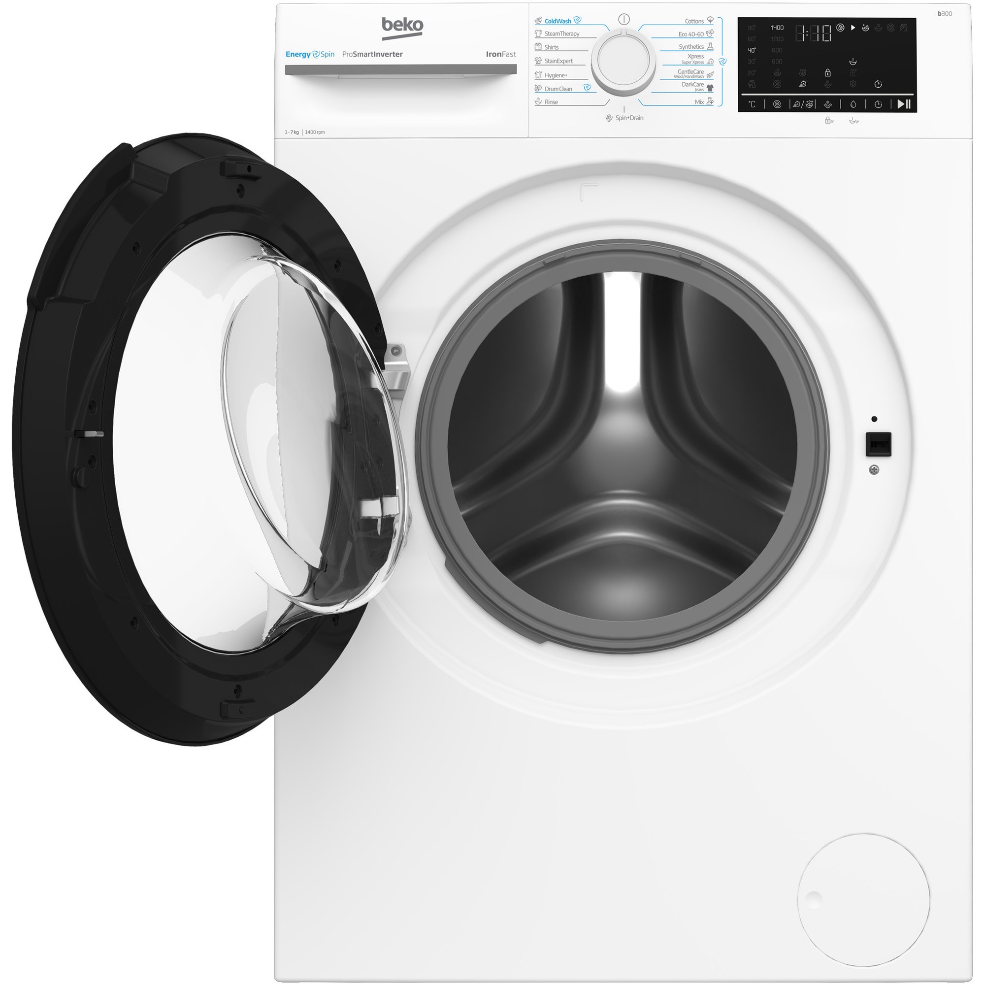 RESIGILAT: Masina de spalat rufe Beko BM3WFU47415WW, 7 kg, 1400 RPM, Clasa A, Motor ProSmart Inverter, Recycled Tub, Hygiene+, SteamCure, AddXtra, Alb