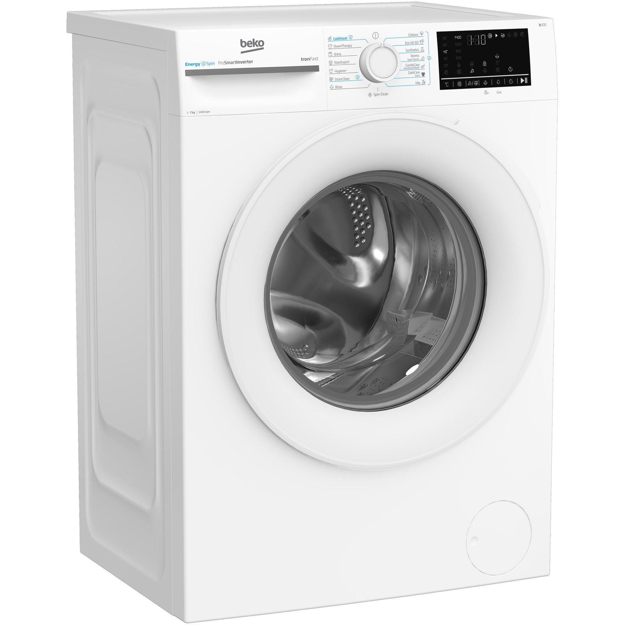 RESIGILAT: Masina de spalat rufe Beko BM3WFU47415WW, 7 kg, 1400 RPM, Clasa A, Motor ProSmart Inverter, Recycled Tub, Hygiene+, SteamCure, AddXtra, Alb