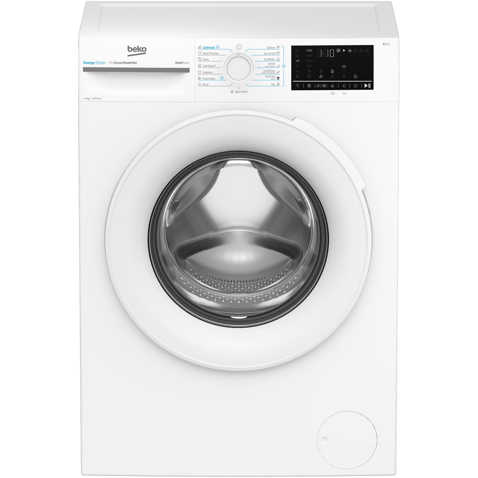 RESIGILAT: Masina de spalat rufe Beko BM3WFU47415WW, 7 kg, 1400 RPM, Clasa A, Motor ProSmart Inverter, Recycled Tub, Hygiene+, SteamCure, AddXtra, Alb