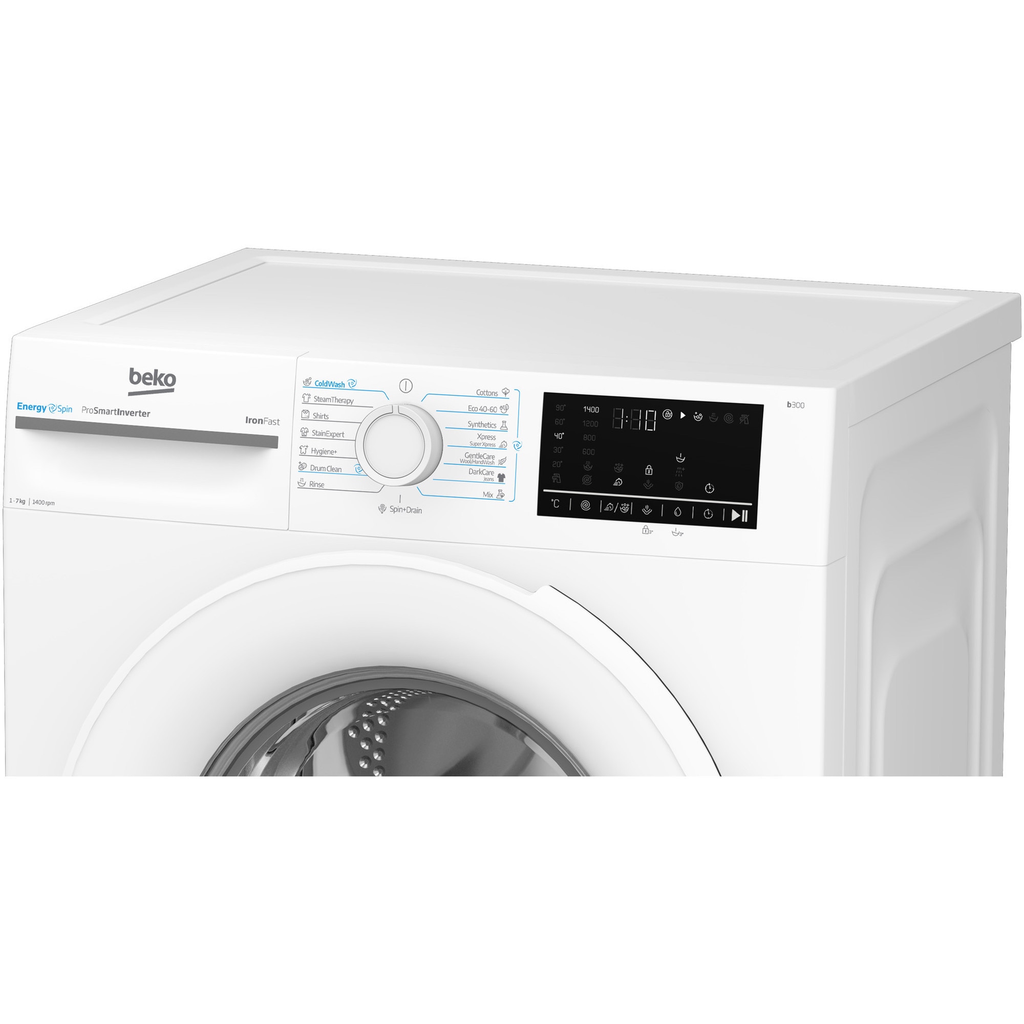 RESIGILAT: Masina de spalat rufe Beko BM3WFU47415WW, 7 kg, 1400 RPM, Clasa A, Motor ProSmart Inverter, Recycled Tub, Hygiene+, SteamCure, AddXtra, Alb