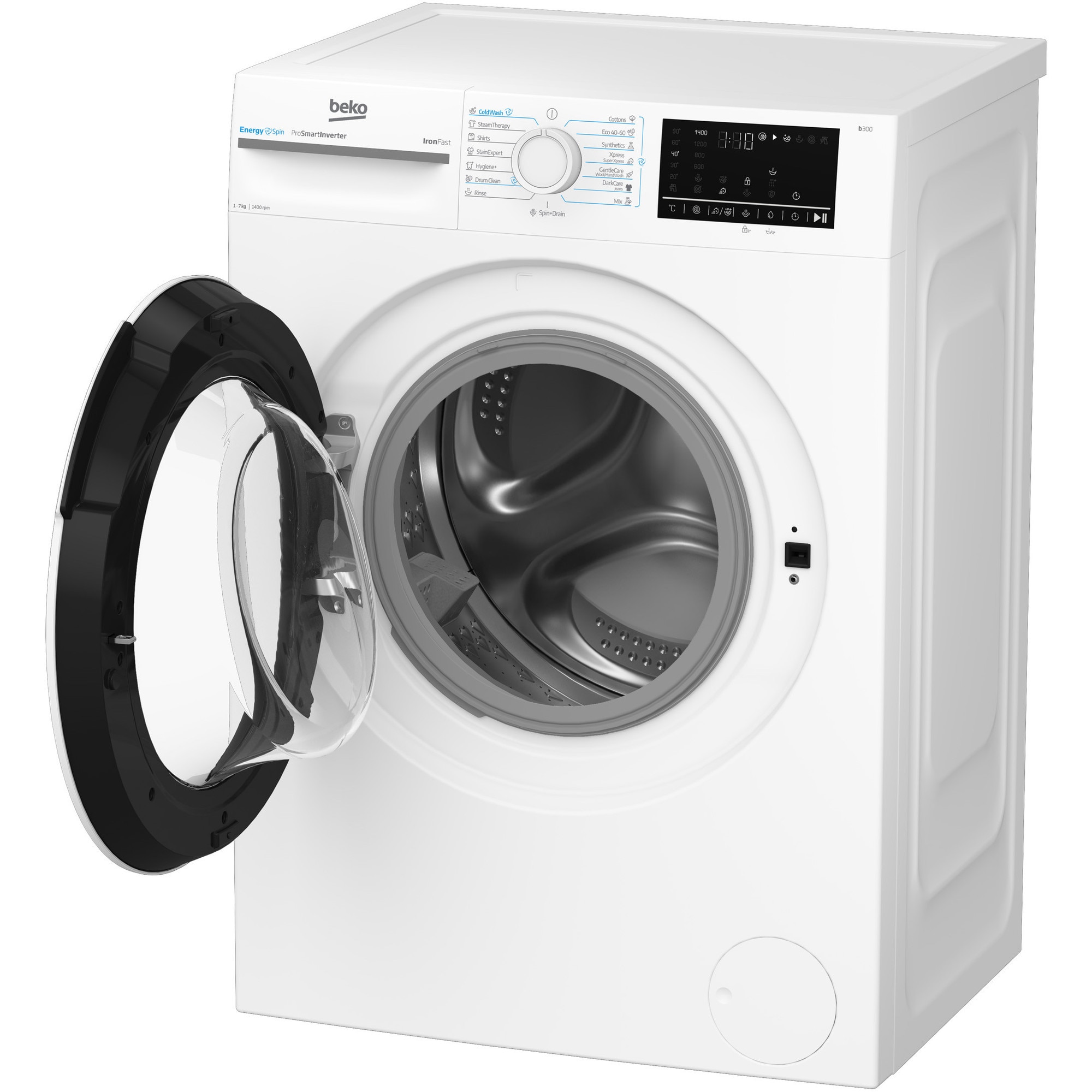 RESIGILAT: Masina de spalat rufe Beko BM3WFU47415WW, 7 kg, 1400 RPM, Clasa A, Motor ProSmart Inverter, Recycled Tub, Hygiene+, SteamCure, AddXtra, Alb