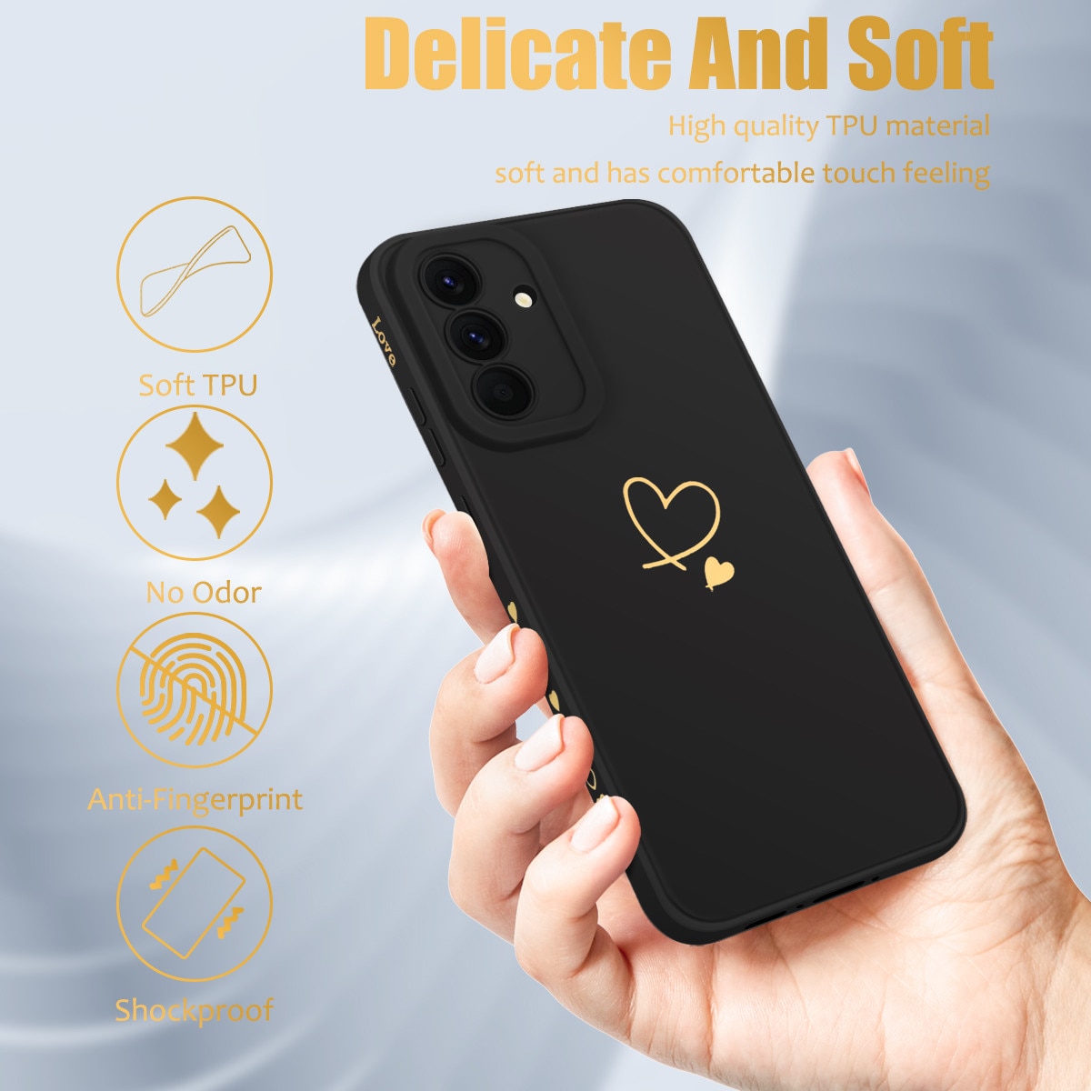 Husa compatibila cu Samsung Galaxy A57 5G cu 3 folii de protectie din sticla temperata, husa moale din TPU (negru)