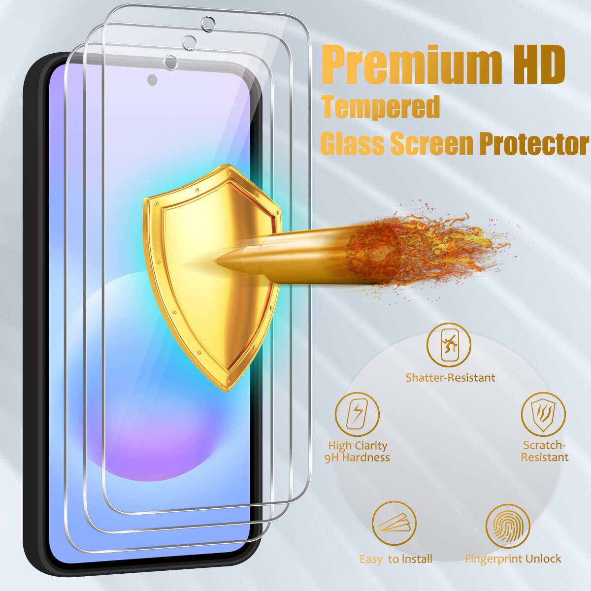 Husa compatibila cu Samsung Galaxy A57 5G cu 3 folii de protectie din sticla temperata, husa moale din TPU (negru)