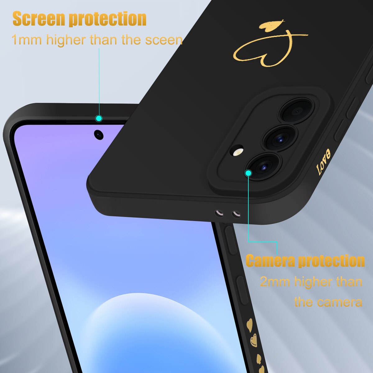 Husa compatibila cu Samsung Galaxy A57 5G cu 3 folii de protectie din sticla temperata, husa moale din TPU (negru)