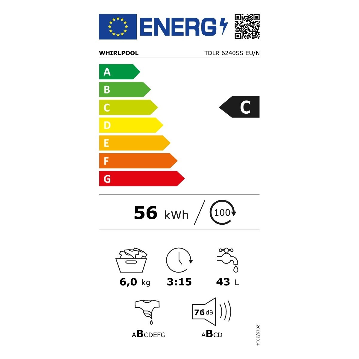 Masina de spalat rufe, Whirlpool, 1200 rpm, tehnologie 6th Sense, 6 kg, clasa energetica C, alb
