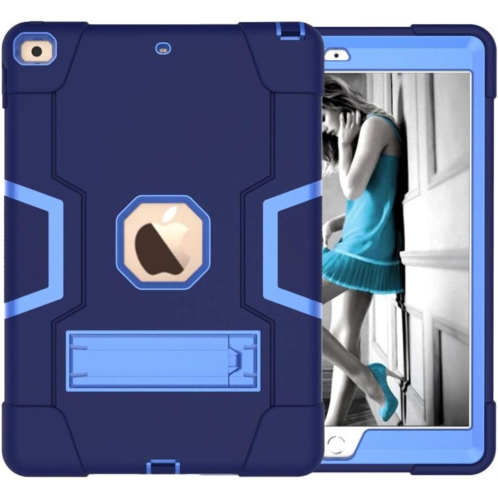 Husa tableta pentru iPad 6/5 9.7", albastra, 3 piese