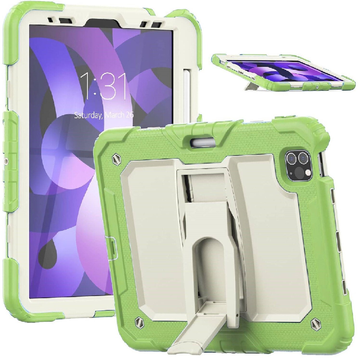 Husa tableta pentru iPad Air 5/Air 4/Pro 11", verde, cu suport si curea reglabila, constructie tripla