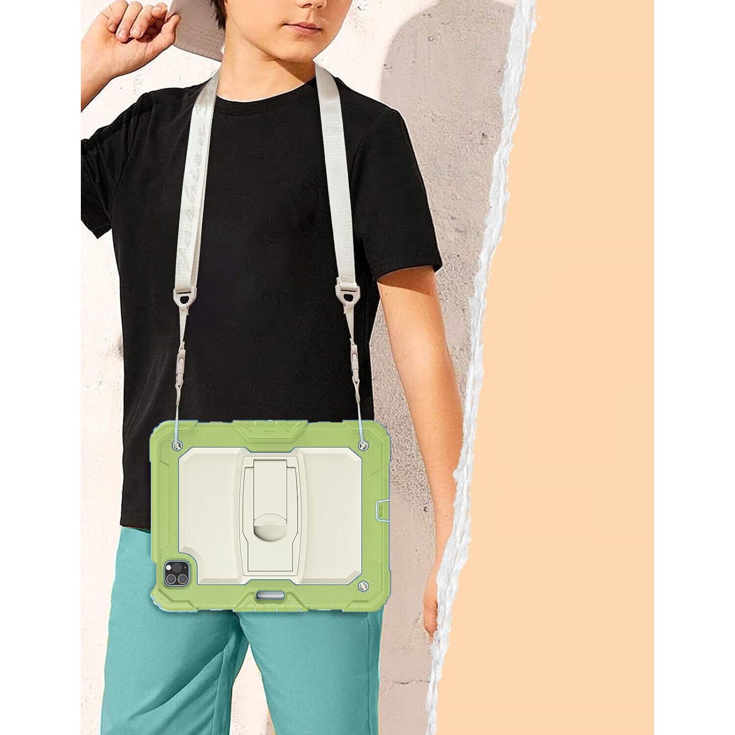 Husa tableta pentru iPad Air 5/Air 4/Pro 11", verde, cu suport si curea reglabila, constructie tripla