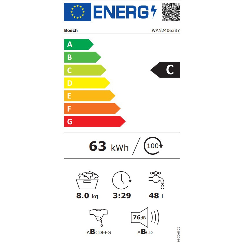 Masina de spalat rufe Bosch WAN24063BY, 8 kg, 1200 RPM, Clasa C, EcoSilence Drive, Functie reincarcare, Alb