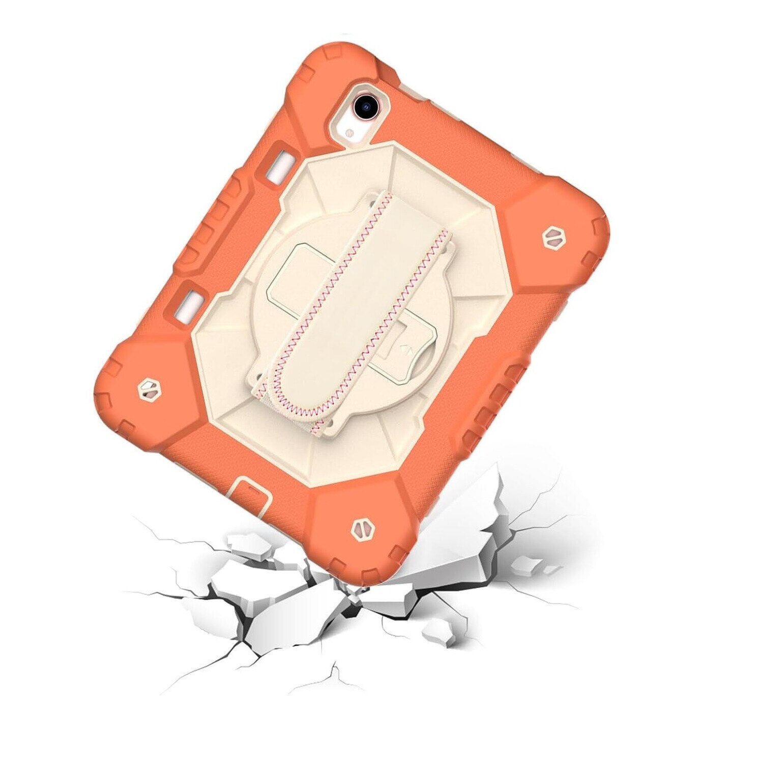 Husa pentru iPad Mini 6 8.3", trojwarstwa, suport rotativ, portocalie, cu curea ajustabila