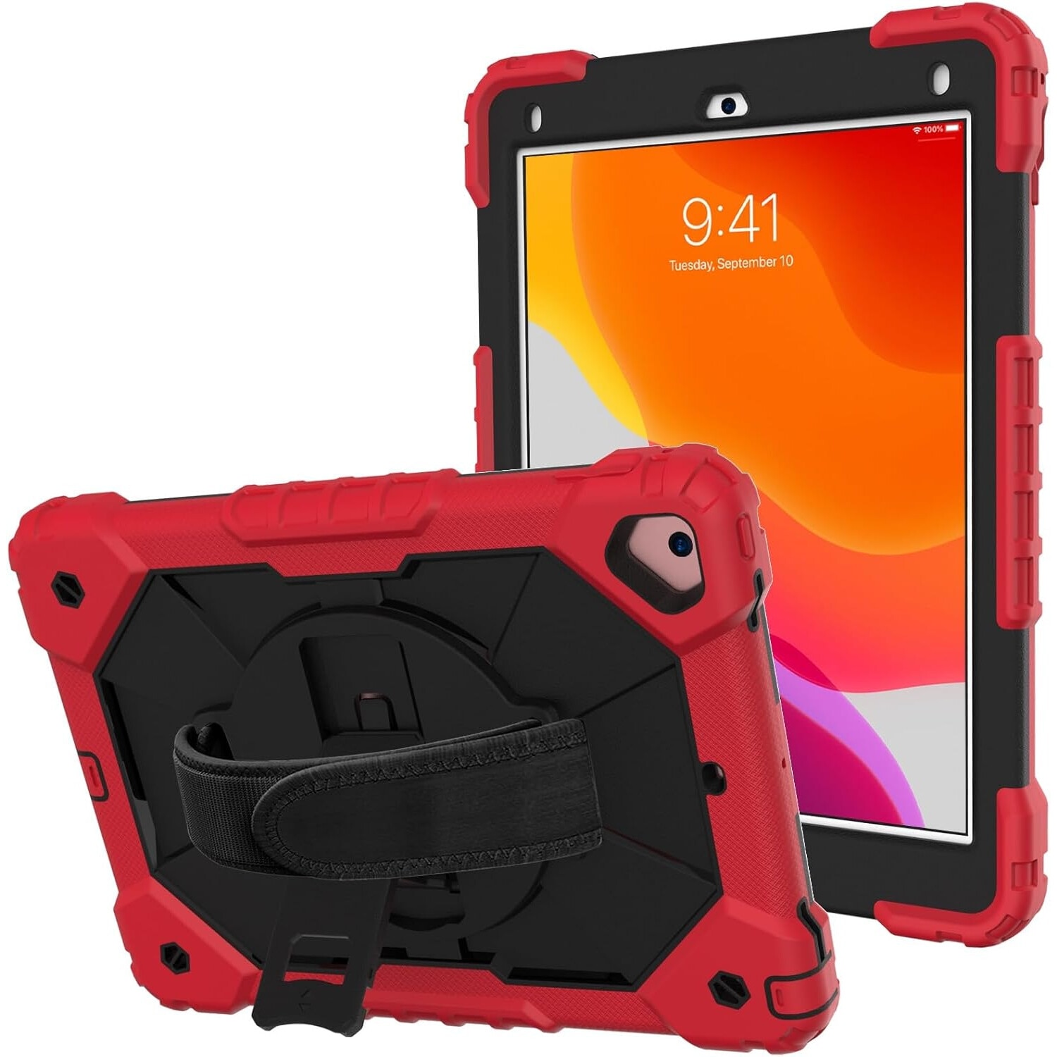 Husa tableta cu suport si curea, rosu, pentru Samsung Galaxy Tab A7, constructie tripla, dimensiuni precise