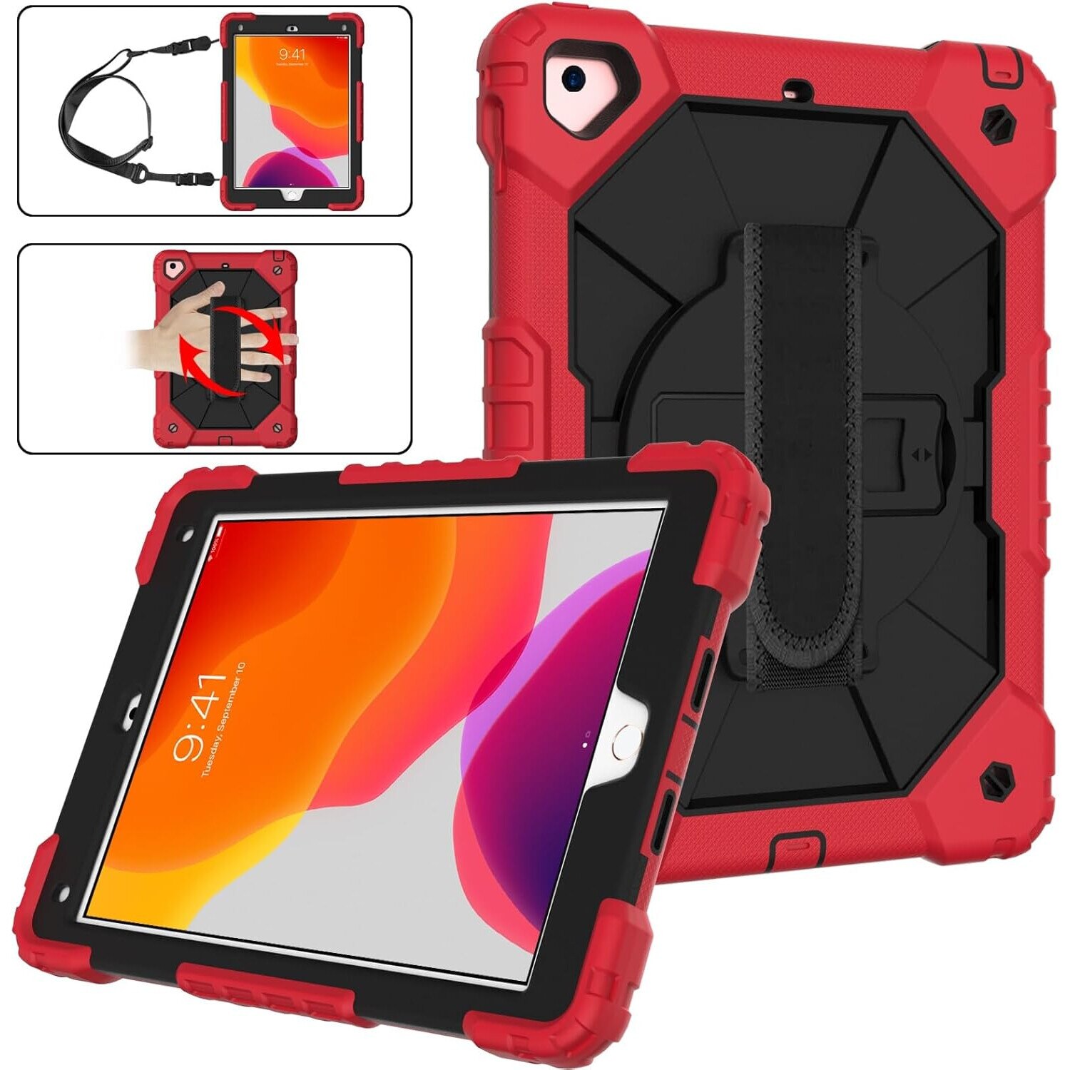 Husa tableta cu suport si curea, rosu, pentru Samsung Galaxy Tab A7, constructie tripla, dimensiuni precise