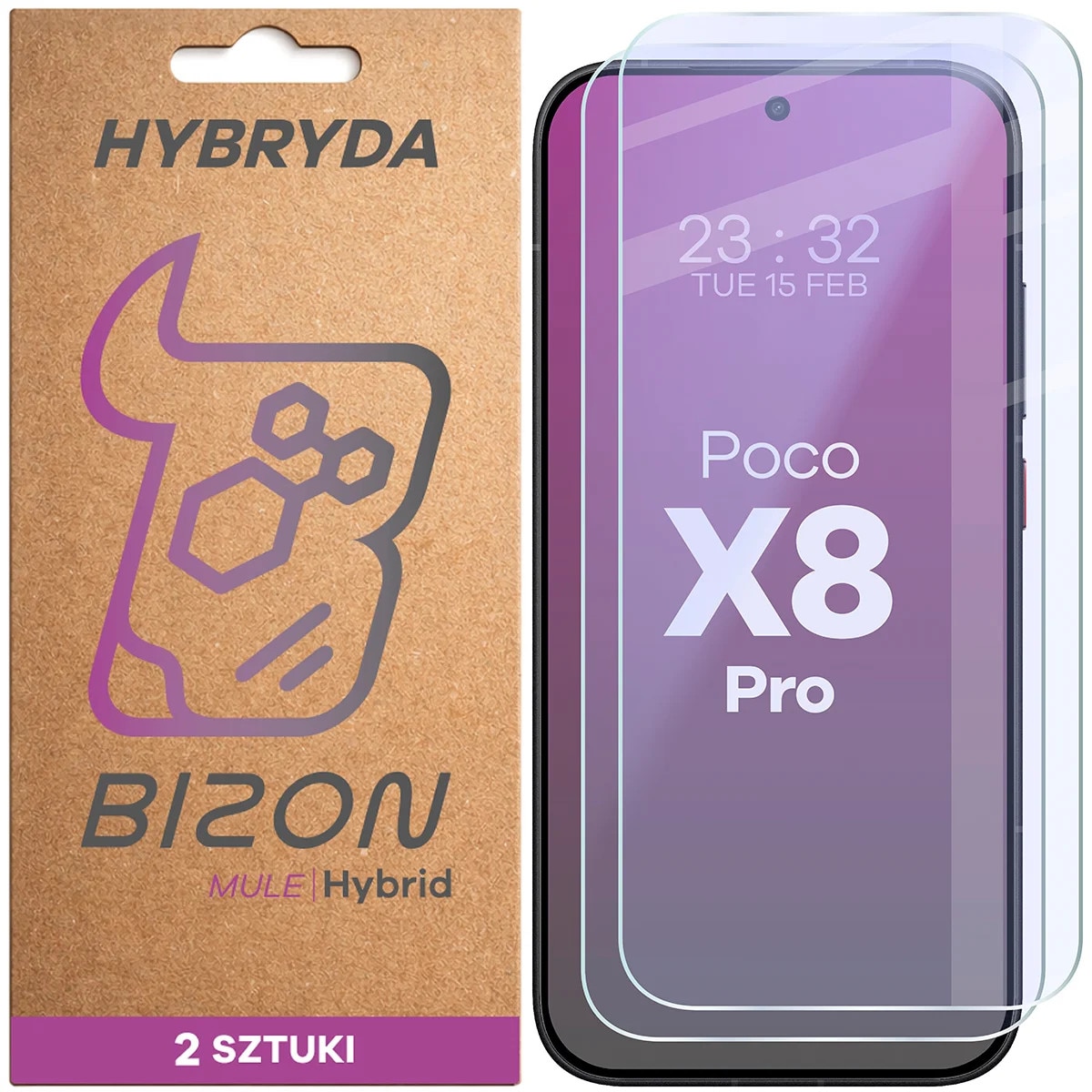 Set 2 Sticla hibrid Bizon Hybrid Mule Duo pentru Xiaomi POCO X8 Pro