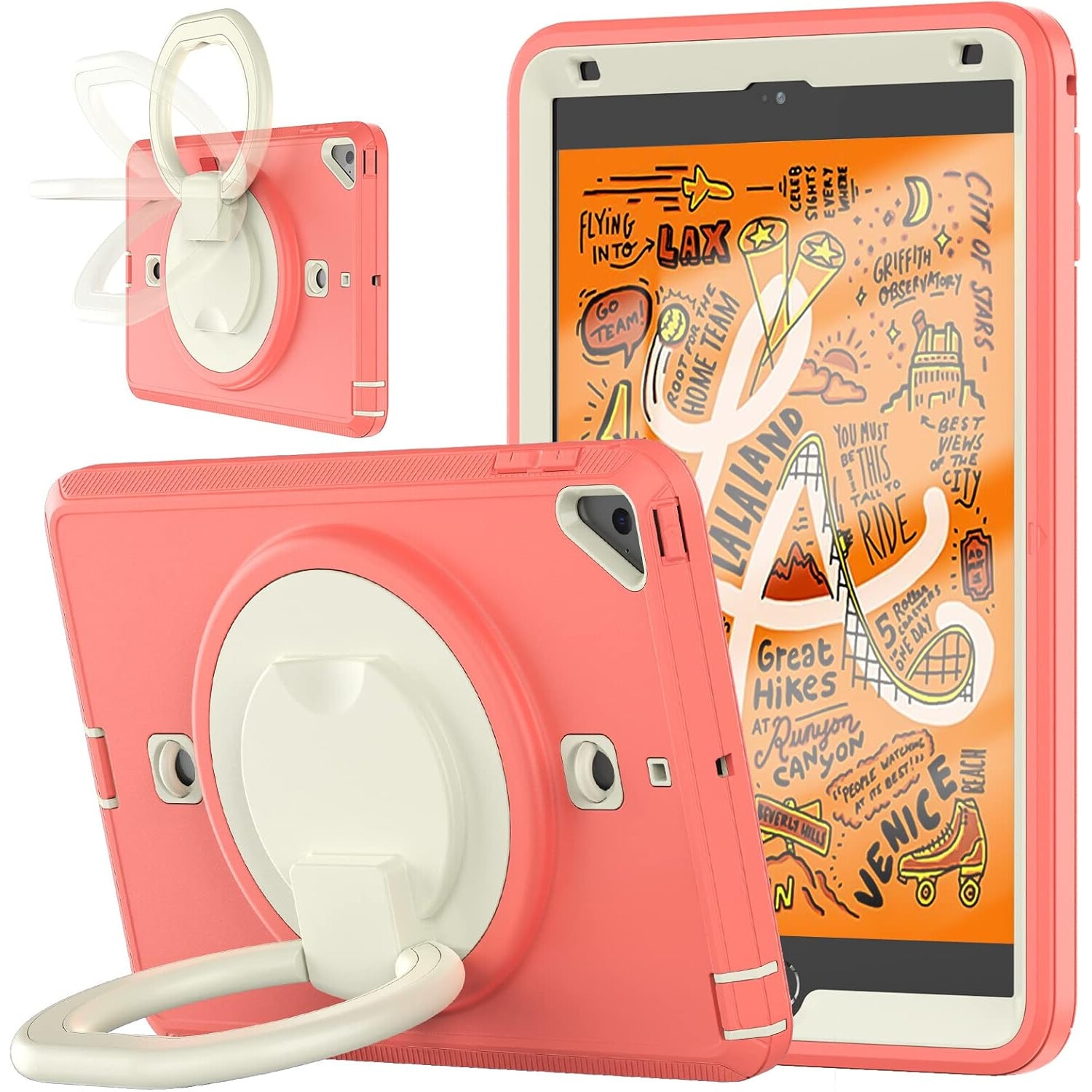 Husa tableta pentru iPad Mini 5/4 7.9", 3 straturi, roz, cu suport rotativ