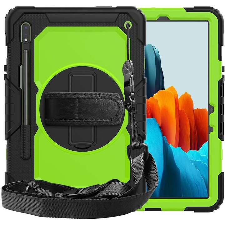 Husa Samsung Galaxy Tab S8/S7 11”, cu curea de umar, verde