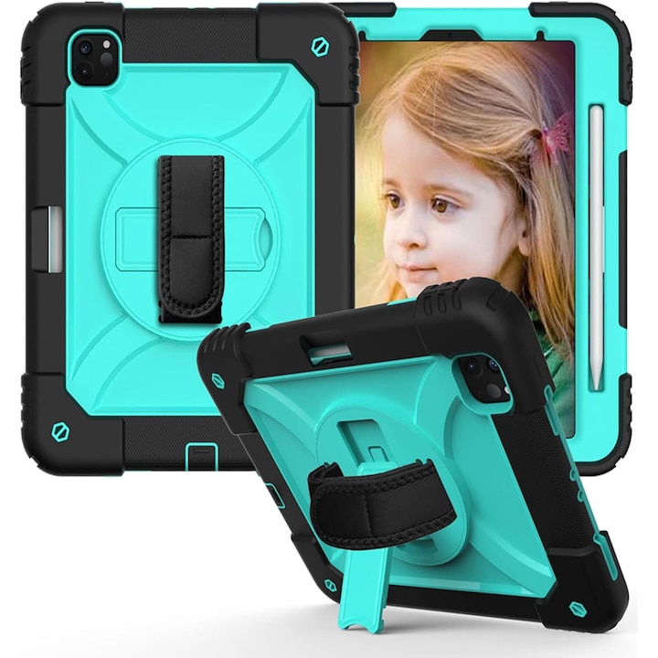 Husa compatibil cu iPad Air 5/Air 4/Pro 11" cu suport, verde menta