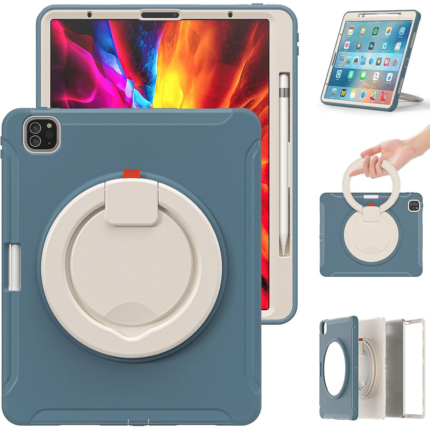 Husa pentru iPad Mini 6 8.3", 3 straturi, suport rotativ, loc pentru stilou, albastra