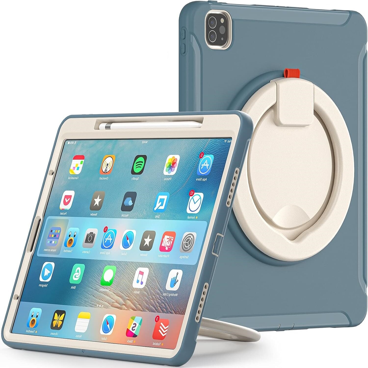 Husa pentru iPad Mini 6 8.3", 3 straturi, suport rotativ, loc pentru stilou, albastra