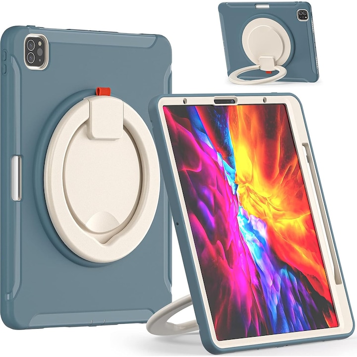 Husa pentru iPad Mini 6 8.3", 3 straturi, suport rotativ, loc pentru stilou, albastra