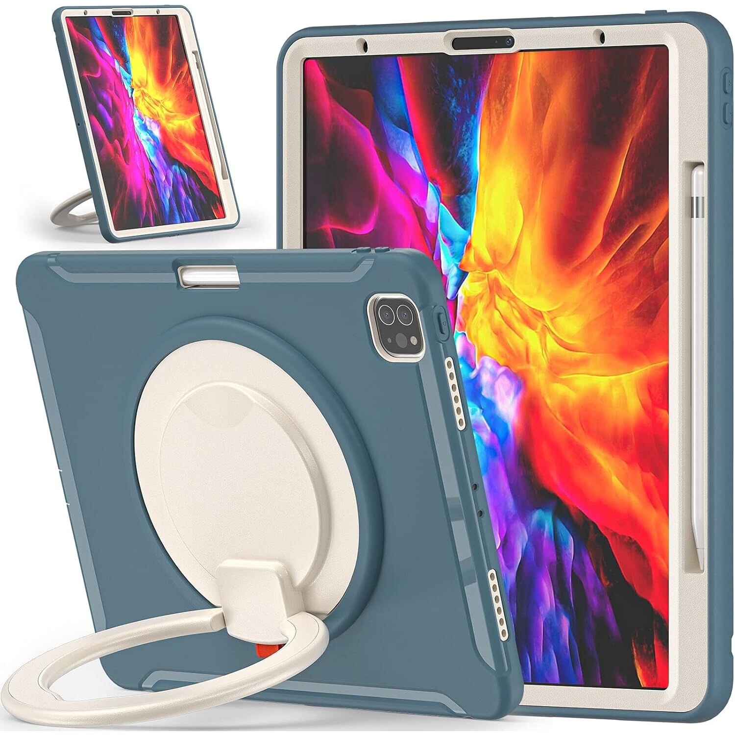 Husa pentru iPad Mini 6 8.3", 3 straturi, suport rotativ, loc pentru stilou, albastra