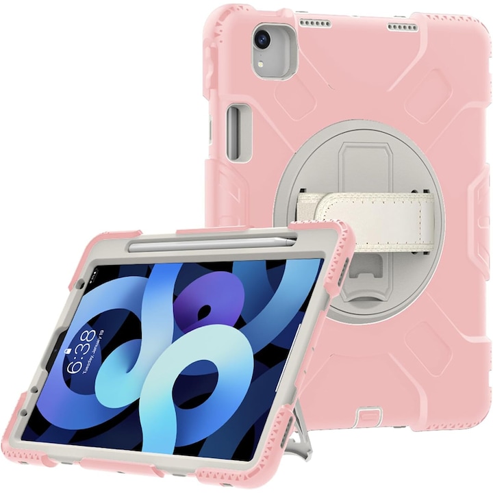 Husa pentru iPad Mini 6 de 8,3 inchi cu suport rotativ si suport pentru stylus, roz