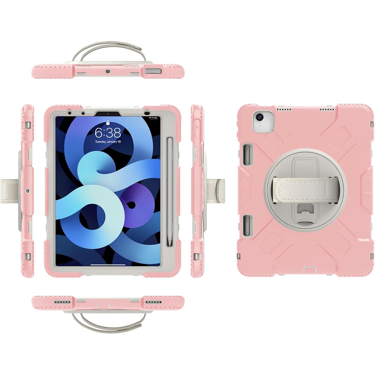 Husa pentru iPad Mini 6 de 8,3 inchi cu suport rotativ si suport pentru stylus, roz