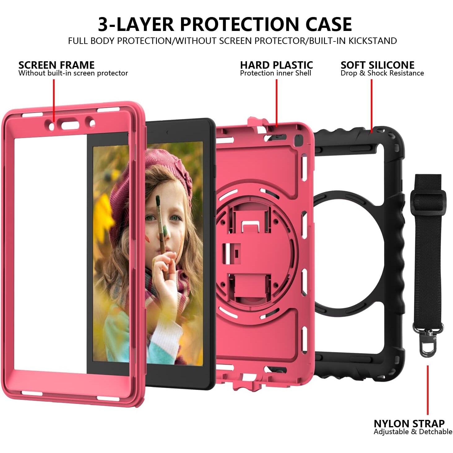 Husa tableta, 8.4", roz, cu suport si curea ajustabila, pentru Samsung Galaxy Tab