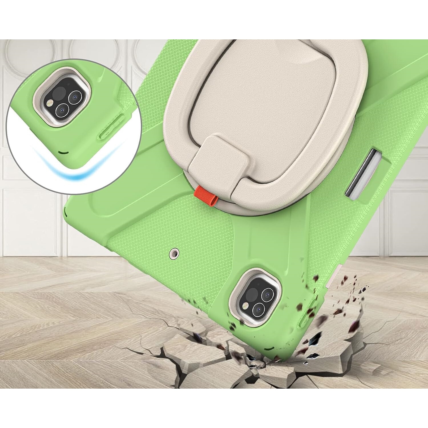 Husa pentru tableta iPad Pro 12.9", cu suport rotativ, loc pentru stilou, verde, 3 straturi