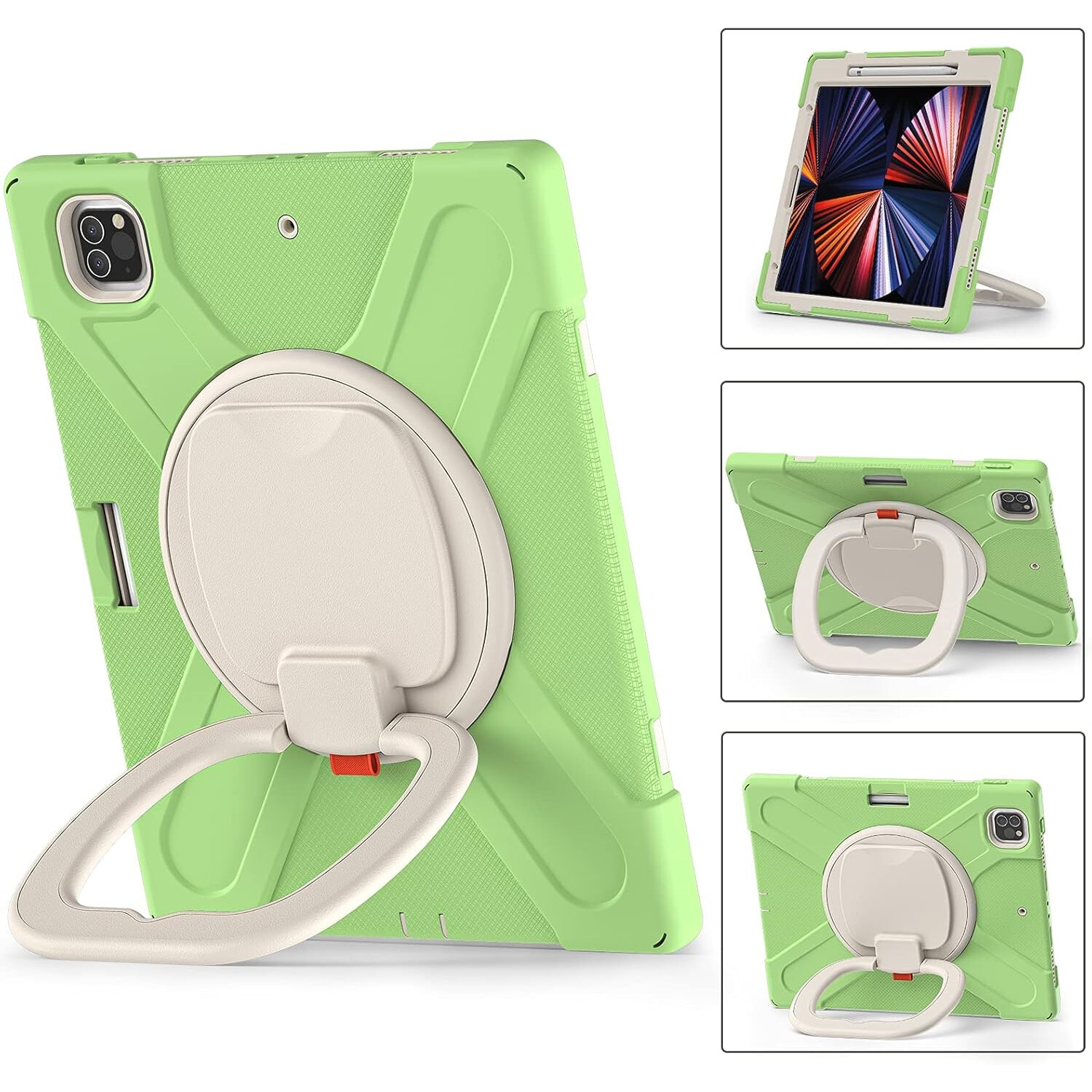 Husa pentru tableta iPad Pro 12.9", cu suport rotativ, loc pentru stilou, verde, 3 straturi