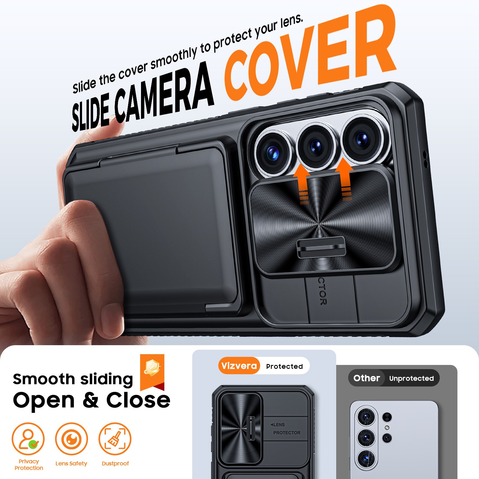 Husa telefon Compatibil cu Galaxy S26 Ultra, Capac Glisant pentru Camera, Slot Card RFID，design portofel, protectie soc, protectie la cadere, neagra