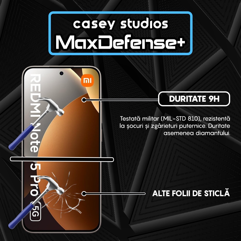 Folie Sticla CASEY STUDIOS™ pentru Xiaomi REDMI Note 15 Pro 5G, Full Cover 3D, Full Glue, Duritate Militara, Protectie Profesionala Ecran 3D, Anti Zgarieturi, Margini Negre