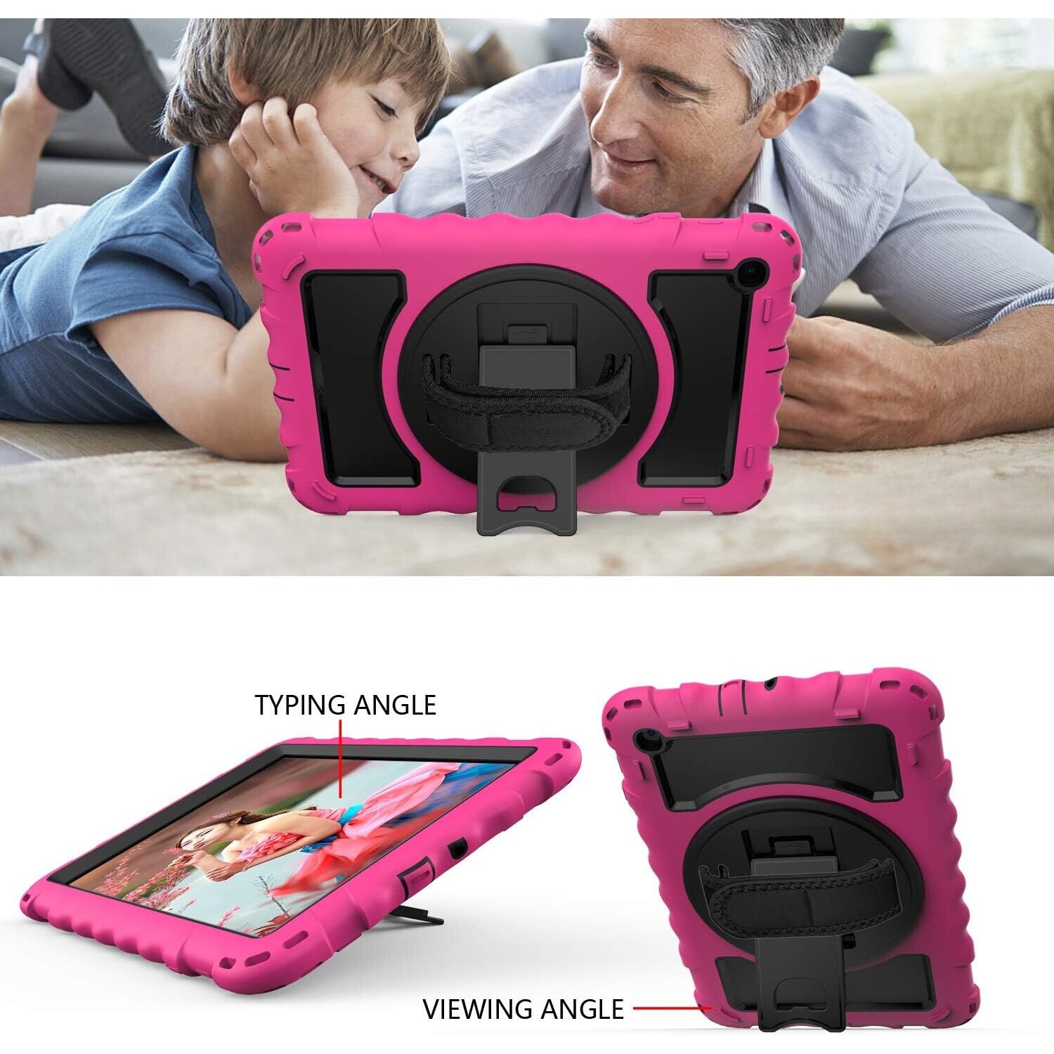 Husa tableta Samsung Tab A10.1", roz, cu suport si curea reglabila, trei straturi de protectie