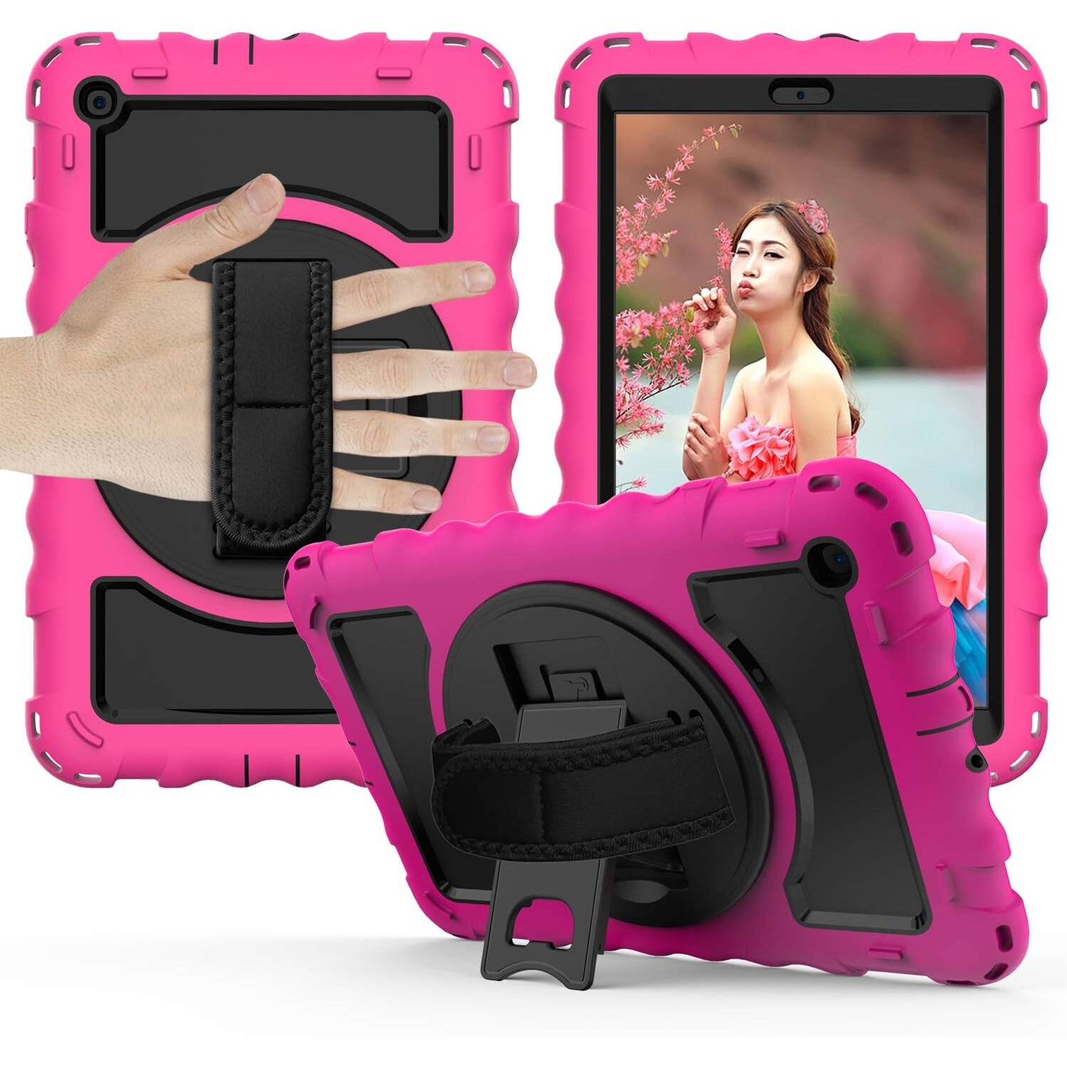Husa tableta Samsung Tab A10.1", roz, cu suport si curea reglabila, trei straturi de protectie