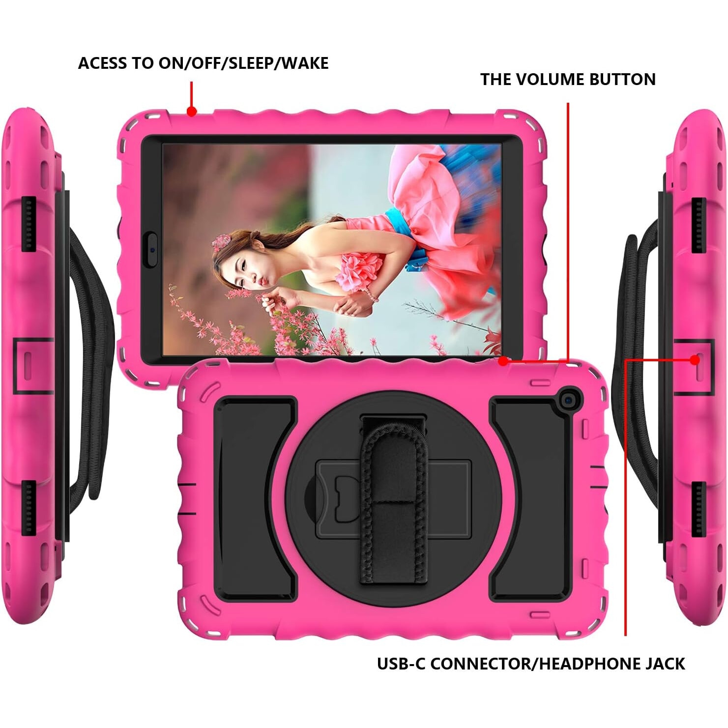 Husa tableta Samsung Tab A10.1", roz, cu suport si curea reglabila, trei straturi de protectie