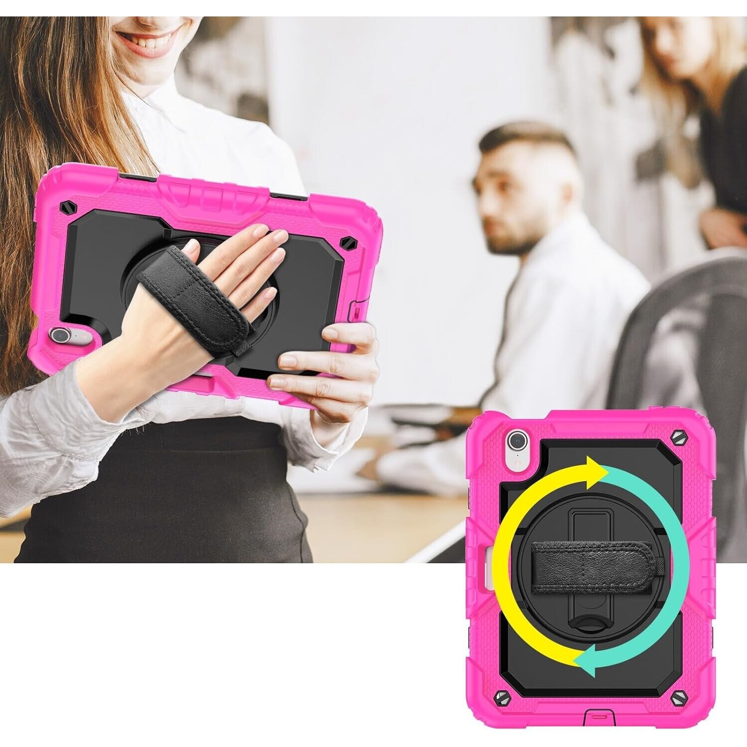 Husa tableta pentru iPad Pro 11", roz, cu suport si curea reglabila, trei straturi de protectie