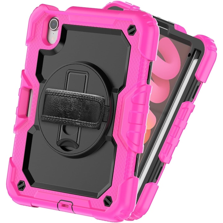 Husa tableta pentru iPad Pro 11", roz, cu suport si curea reglabila, trei straturi de protectie