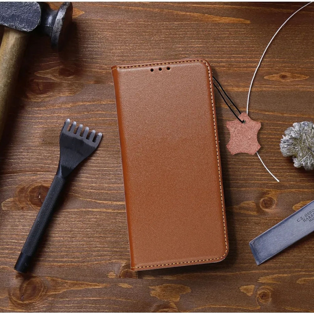 Husa Flip Piele Naturala compatibila cu Apple iPhone 16, Durabila, Premium Materials, Suport card, Calitate superioara, Functie de stand, Inchidere magnetica, Maro