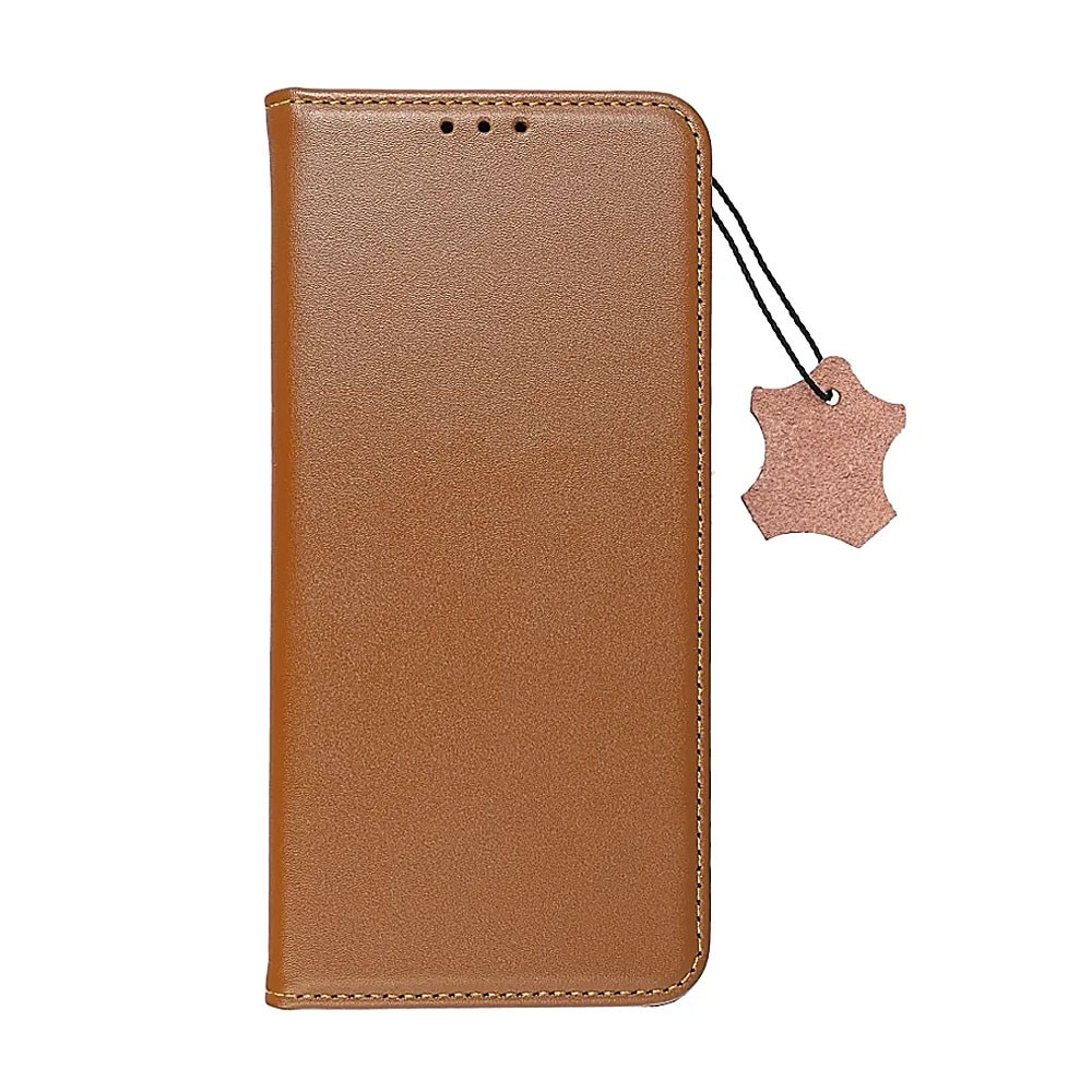 Husa Flip Piele Naturala compatibila cu Apple iPhone 16, Durabila, Premium Materials, Suport card, Calitate superioara, Functie de stand, Inchidere magnetica, Maro