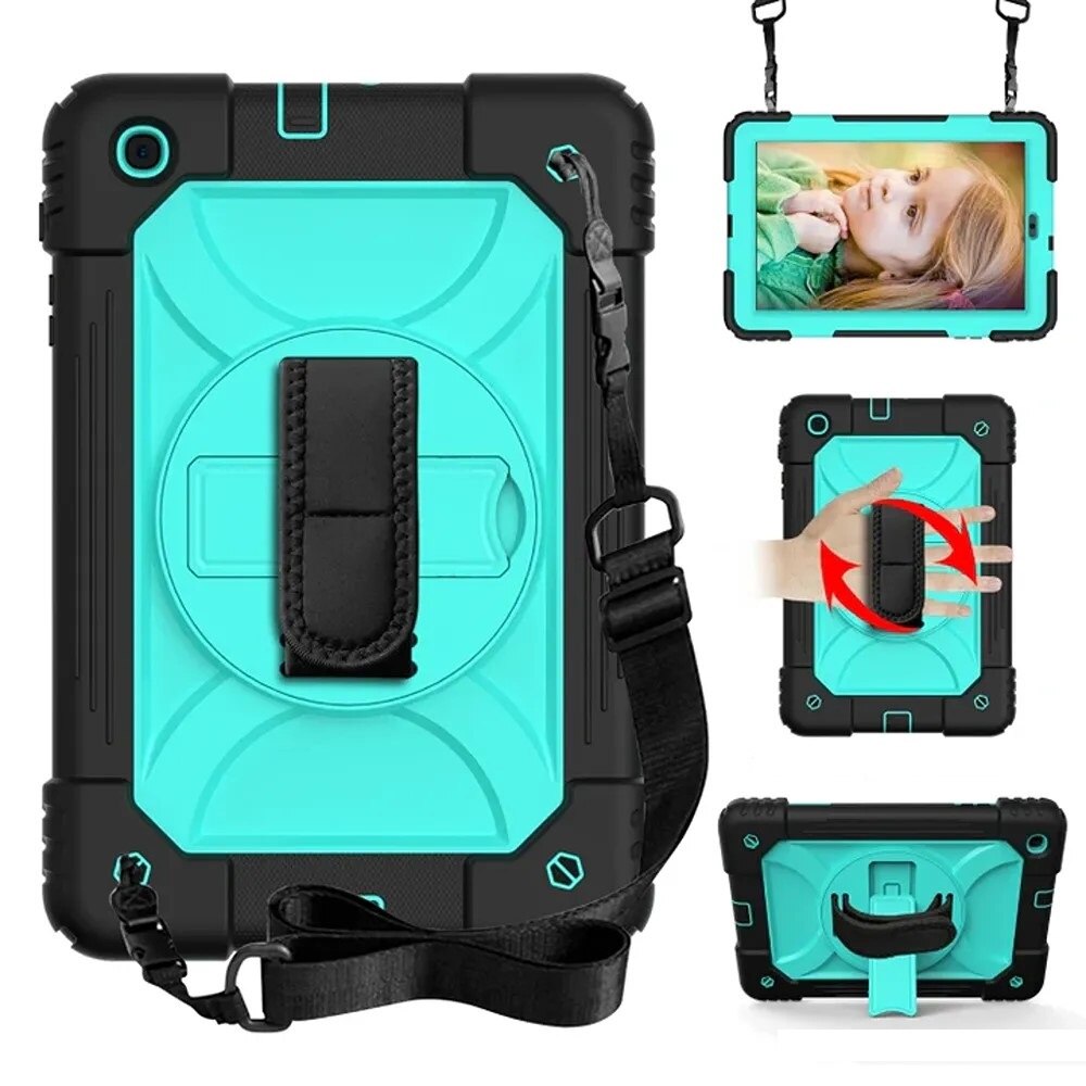Husa compatibila cu Samsung Galaxy Tab A7 de 10,4 inch cu curea de umar, Turcoaz