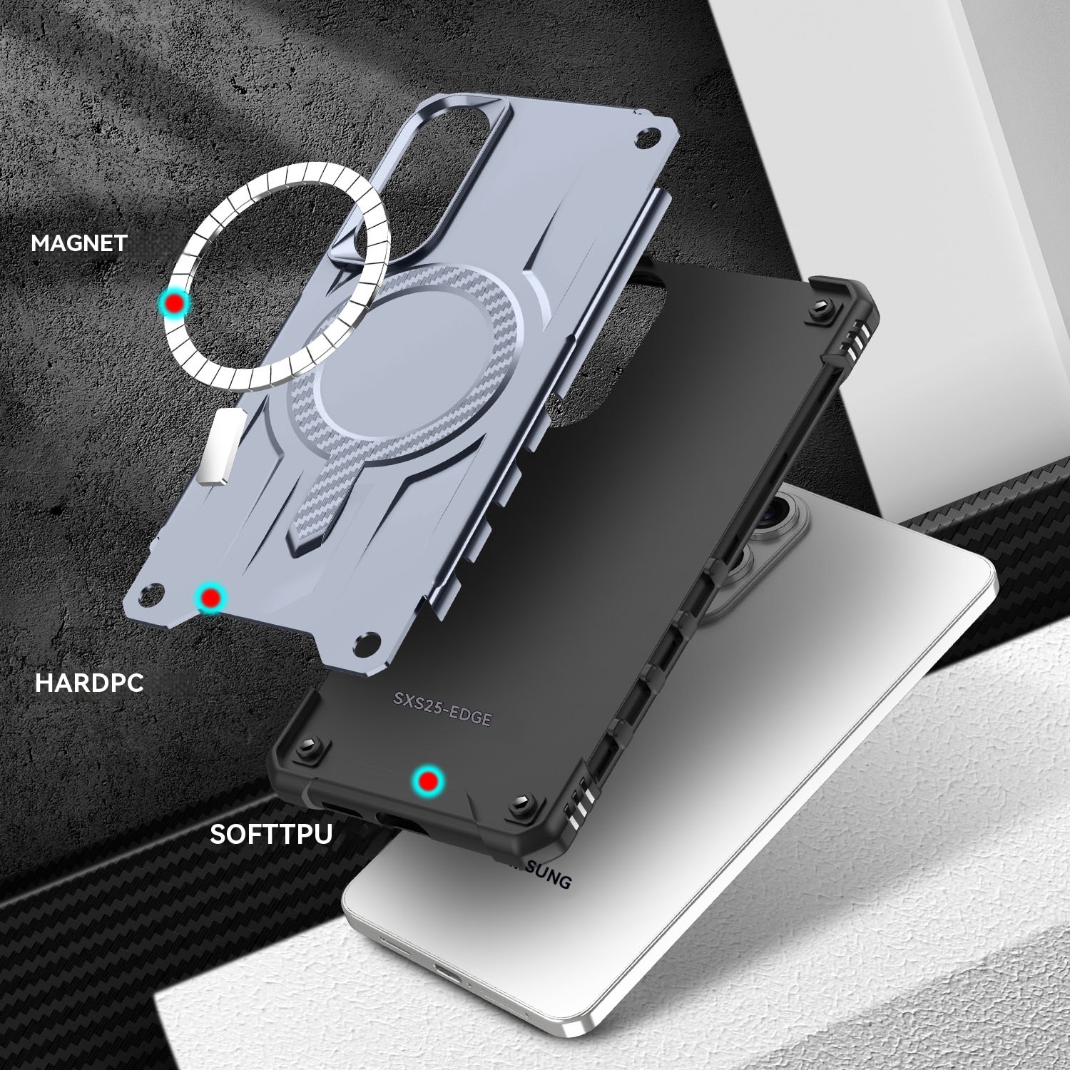 Husa magnetica compatibila cu Samsung Galaxy S25 Edge, Esther Beauty®, cu Tehnologie MagSafe, Carcasa rezistenta la socuri pentru Samsung Galaxy S25 Edge, Gri
