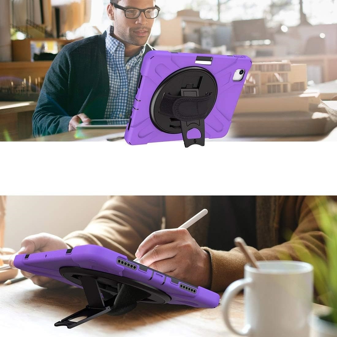 Husa pentru iPad Pro 12.9" cu suport rotativ si loc pentru stylus, violet