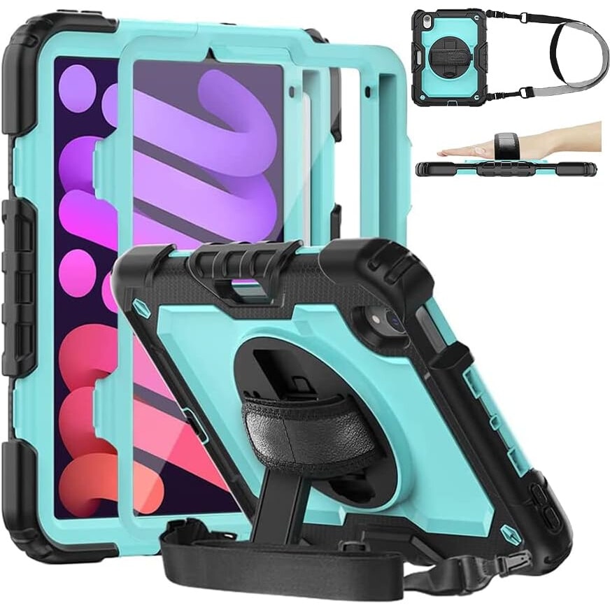 Husa pentru iPad Mini 6 8.3", 3 straturi, suport rotativ, verde menta