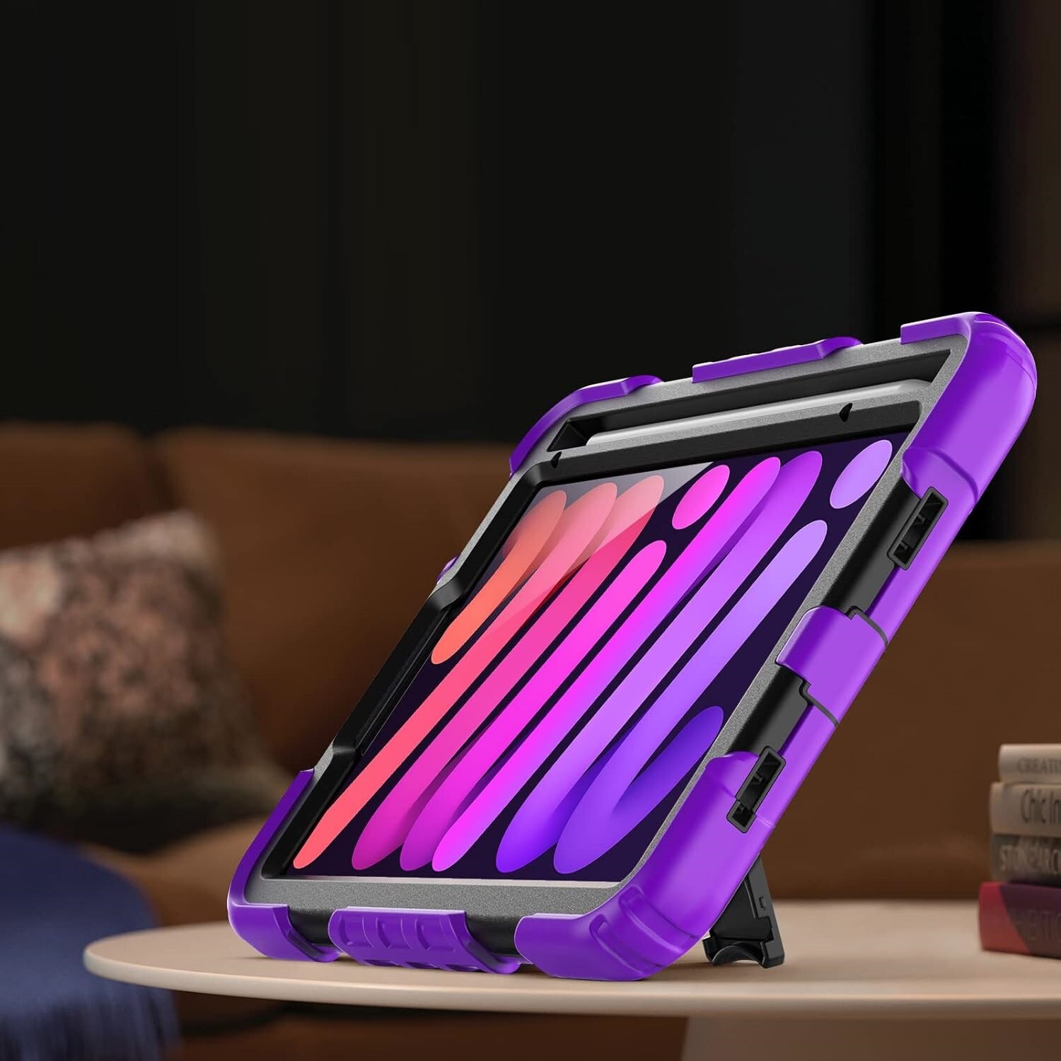 Husa tableta, pentru iPad Mini 6 8.3", 3 straturi, suport rotativ, violet
