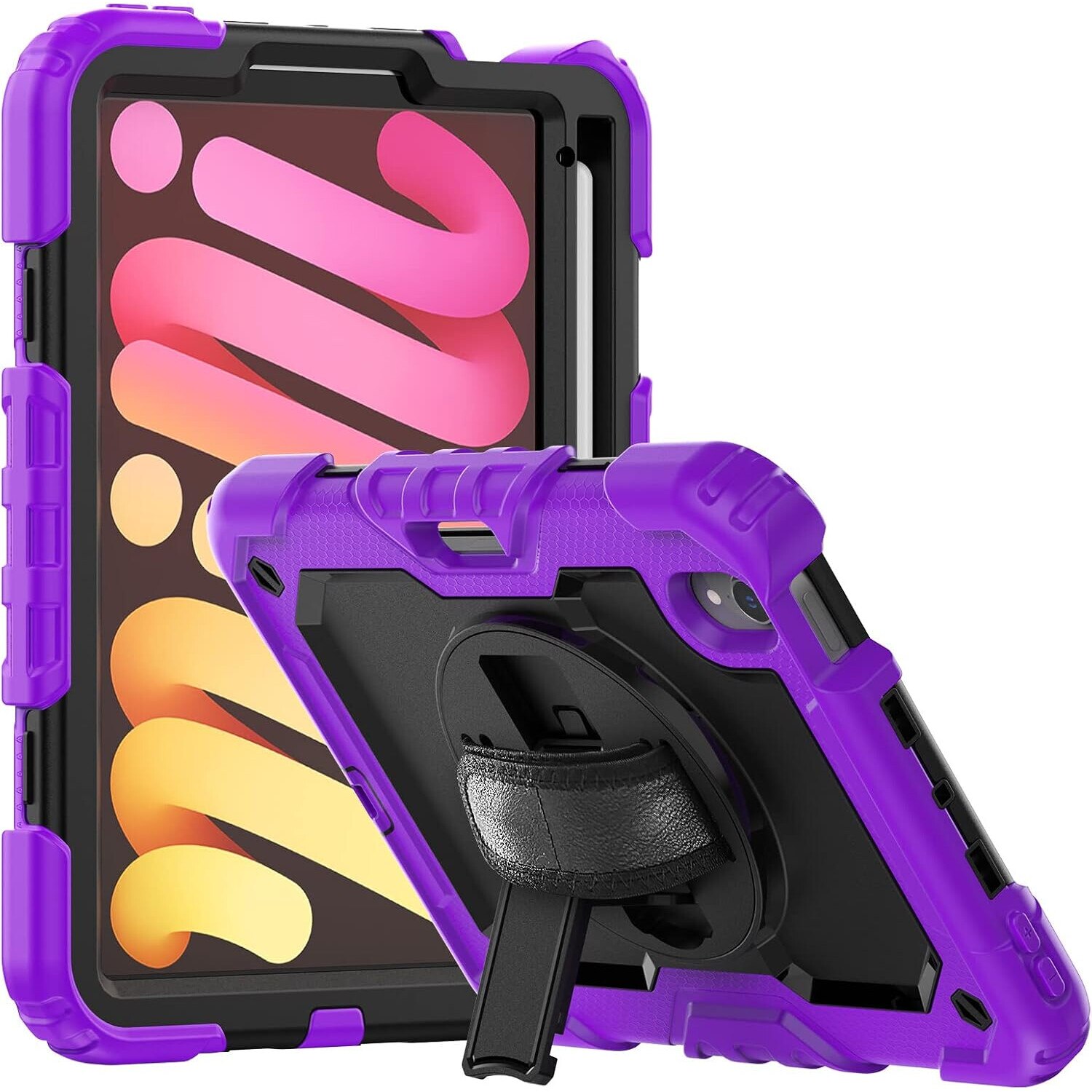 Husa tableta, pentru iPad Mini 6 8.3", 3 straturi, suport rotativ, violet