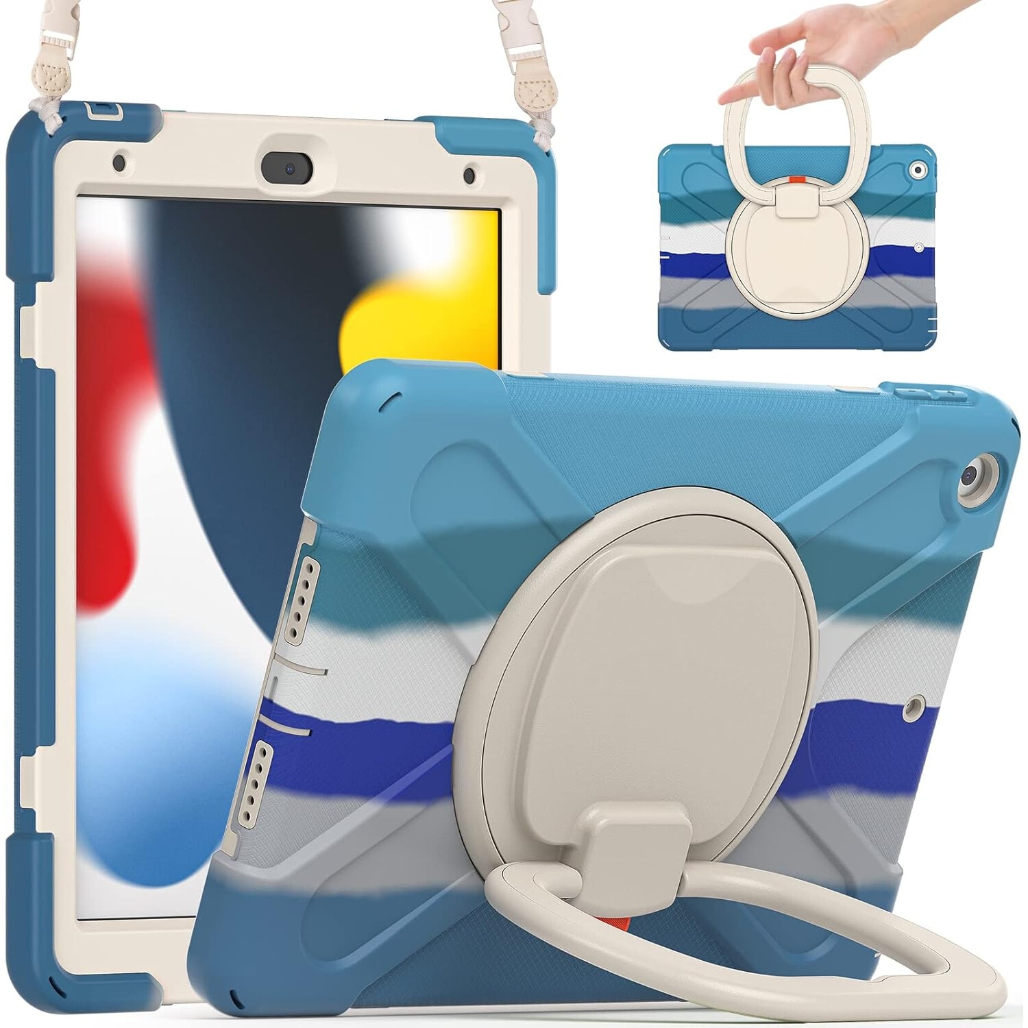 Husa compatibil cu Samsung Galaxy Tab A 8.0" cu curea de umar, albastra