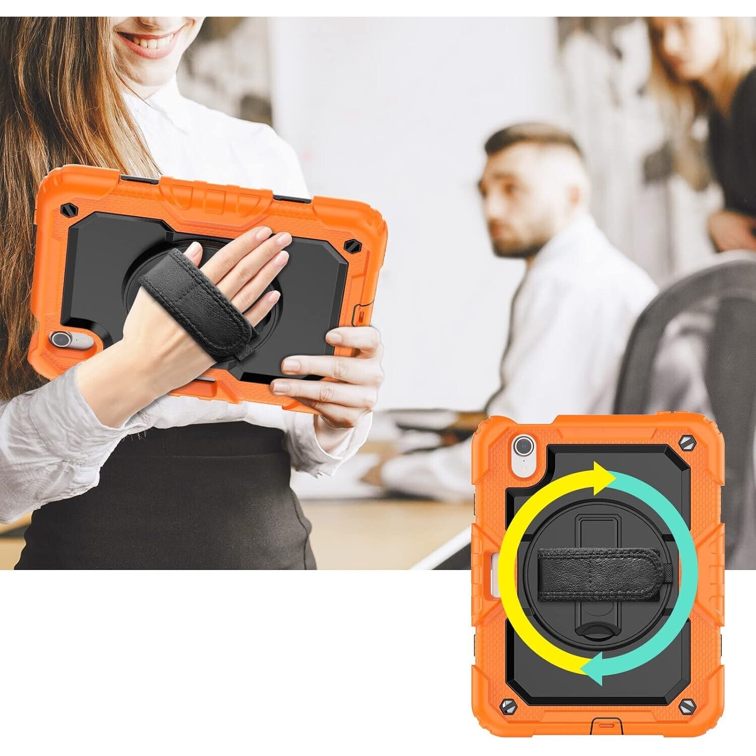 Husa pentru iPad Mini 6 8.3", portocaliu, cu suport si curea reglabila, constructie tripla