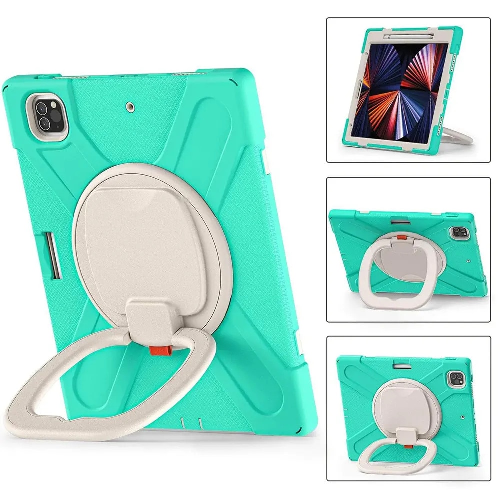 Husa pentru iPad Pro 12.9", 3 straturi, suport rotativ, loc pentru stylus, verde menta