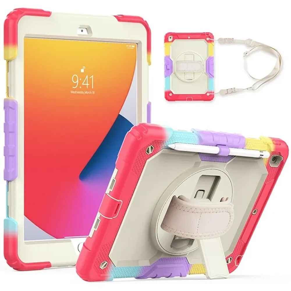 Husa pentru iPad 10.2" cu suport si curea, trei straturi, protectie completa, colorata