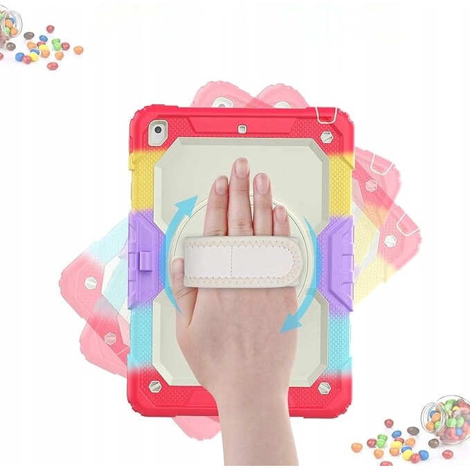 Husa pentru iPad 10.2" cu suport si curea, trei straturi, protectie completa, colorata